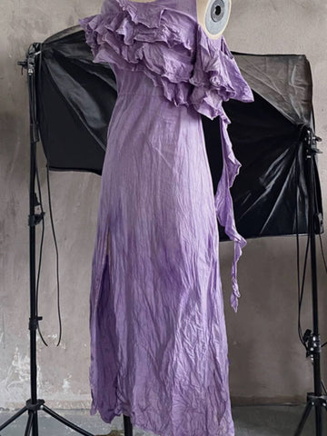 A line Scoop Lilac Long Prom Dresses Birthday Dress With Ruffles SD257